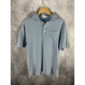 Johnnie-O Hangin' Out Mens Blue Striped Short Sleeve Polo Shirt Size M Surfer